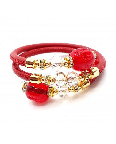 Bracelet Rugiada en cuir rouge et perles en verre de Murano bijoux fantaisies artisans italiens
