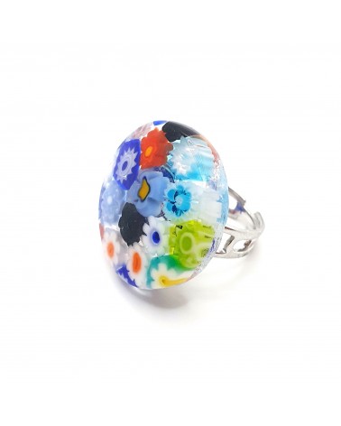 Bague ronde verre Murano murrine fleurs bijoux fantaisies