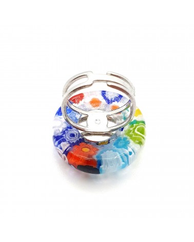 Bague ronde verre Murano murrine fleurs bijoux fantaisies