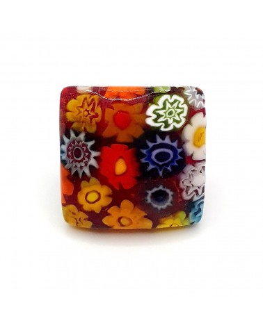 Bague carrée verre Murano murrine fleurs bijoux fantaisies