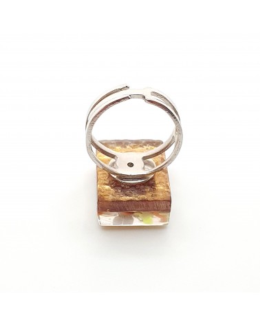 Bague rectangle en verre de Murano et murrine bijoux fantaisies artisans italiens