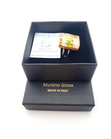 Bague rectangle en verre de Murano et murrine bijoux fantaisies artisans italiens