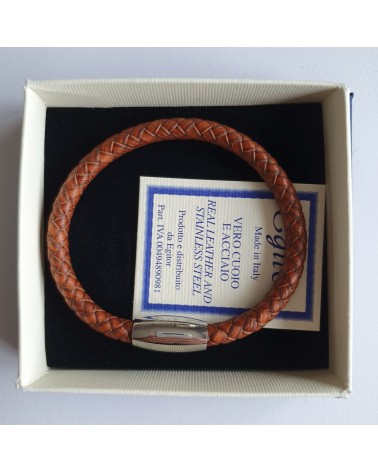 Bracelet en cuir tressé de couleur marron bijoux italiens