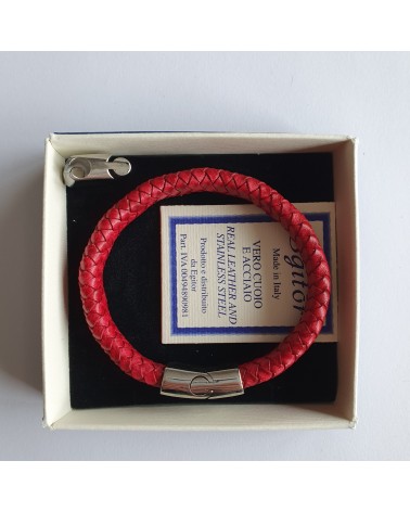 Bracelet en cuir tressé rouge bijoux italiens fait à la main