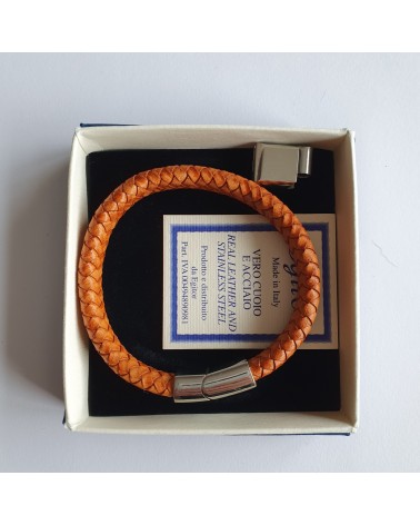 Bracelet tressé en cuir orange bijoux fantaisies
