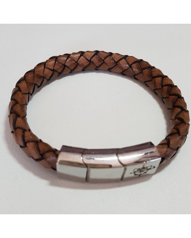 Bracelet tressé en cuir marron bijoux italiens