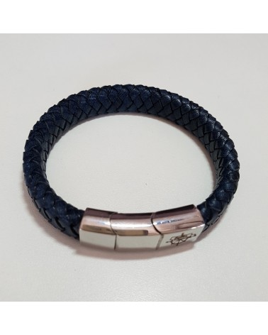 Bracelet tressé en cuir bleu bijoux fantaisies
