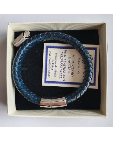 Bracelet tressé en cuir bleu bijoux fantaisies