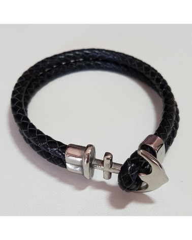 Bracelet ancre de marine en cuir noir bijoux italiens fait à la main