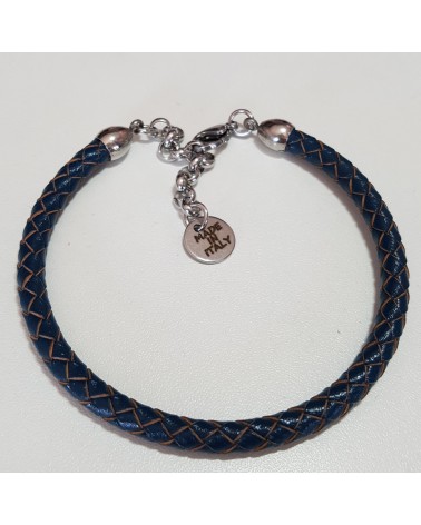 Bracelet en cuir mixte tressé bleu bijoux fantaisies