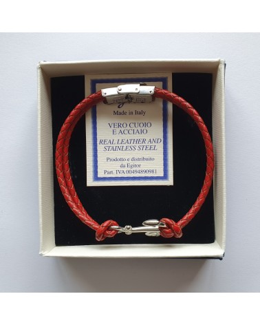 Bracelet ancre de marine en cuir tressé rouge bijoux fantaisies