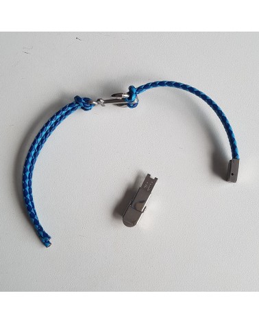 Bracelet ancre de marine en cuir tressé double bleu bijoux fantaisies