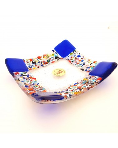Petit plat carré en verre de Murano casa d'or bleu made in Italy