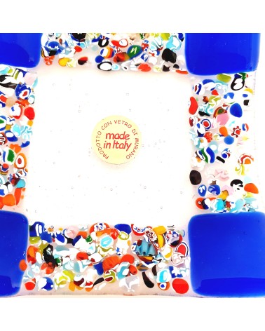 Petit plat carré en verre de Murano casa d'or bleu made in Italy