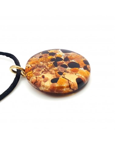 Pendentif rond plat verre de Murano marron bijoux