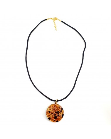Pendentif rond plat verre de Murano marron bijoux