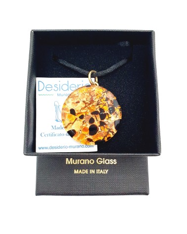 Pendentif rond plat verre de Murano marron bijoux