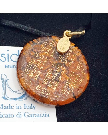 Pendentif rond plat verre de Murano marron bijoux