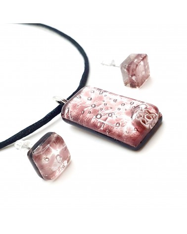 Petite parure rectangle en verre de Murano bijoux fantaisies fait à la main