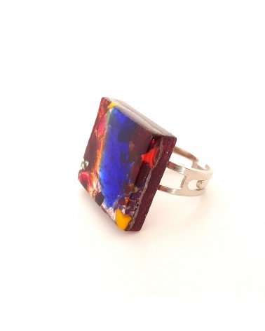 Bague carré en verre de Murano et murrine bijoux fantaisies artisans italiens