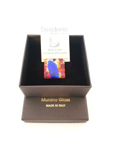 Bague carré en verre de Murano et murrine bijoux fantaisies artisans italiens