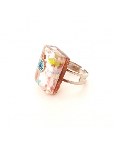 Bague rectangle en verre de Murano et murrine bijoux fantaisies artisans italiens