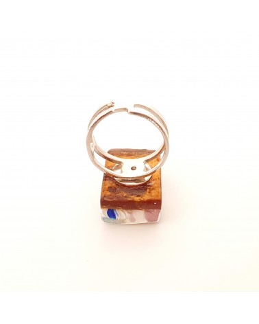 Bague rectangle en verre de Murano et murrine bijoux fantaisies artisans italiens