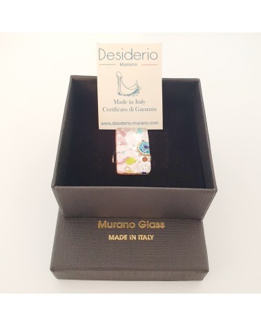 Bague rectangle en verre de Murano et murrine bijoux fantaisies artisans italiens