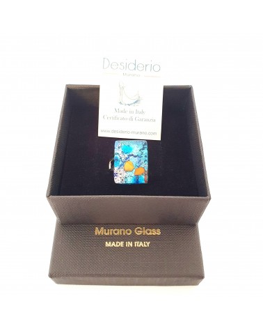 Bague rectangle en verre de Murano et murrine bijoux fantaisies artisans italiens