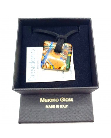 Petit pendentif carré en verre de Murano made in Italy
