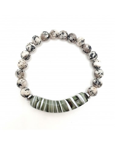 Bracelet Pierres Naturelles et verre de Murano Gris bijoux fantaisies made in Italie