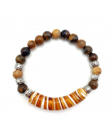 Bracelet Pierres Naturelles et verre de Murano Gris bijoux fantaisies made in Italie