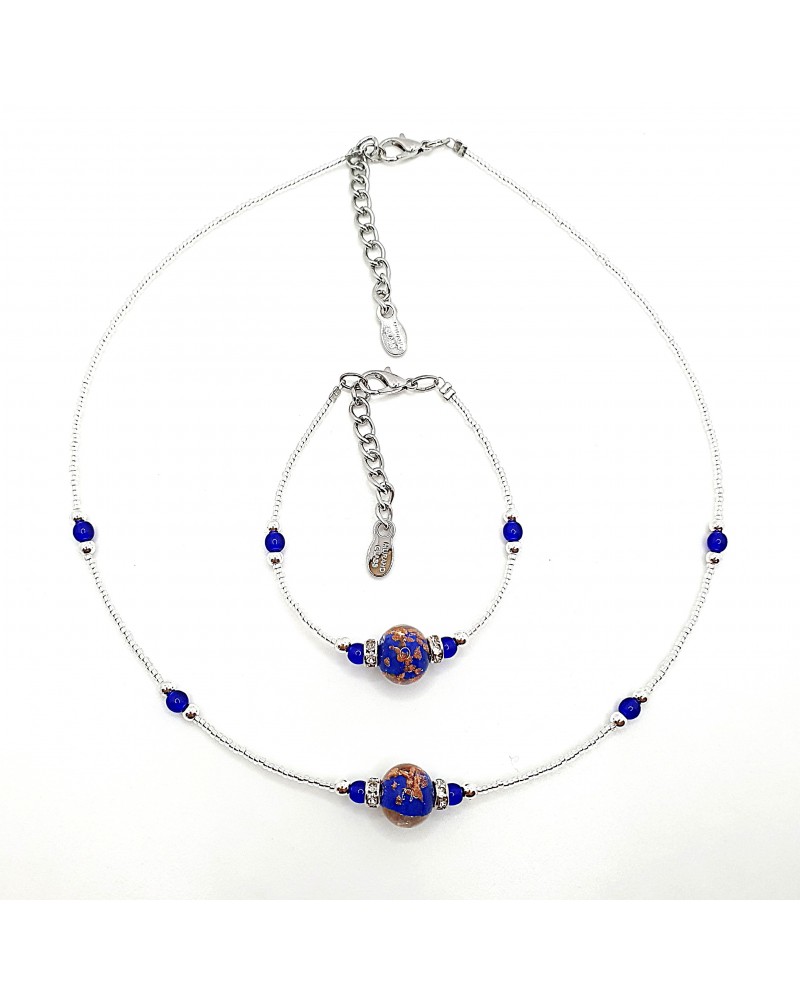Parure perle centrale en verre de Murano  artisans italiens fait à la main