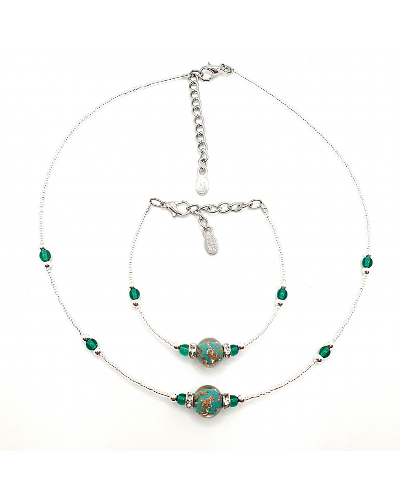 Parure perle centrale en verre de Murano  artisans italiens fait à la main