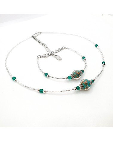 Parure perle centrale en verre de Murano  artisans italiens fait à la main