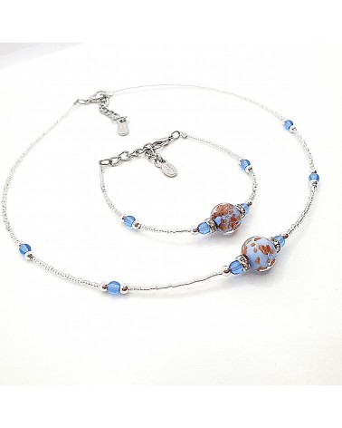 Parure perle centrale en verre de Murano  artisans italiens fait à la main