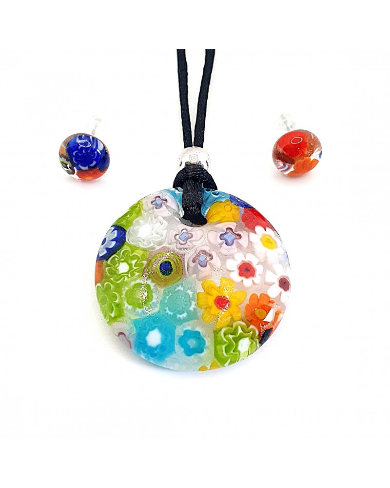 Parure ronde bombée en verre de Murano bijoux fantaisies fait à la main