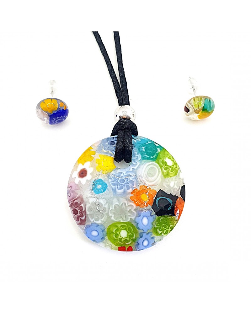 Parure ronde bombée en verre de Murano bijoux fantaisies fait à la main