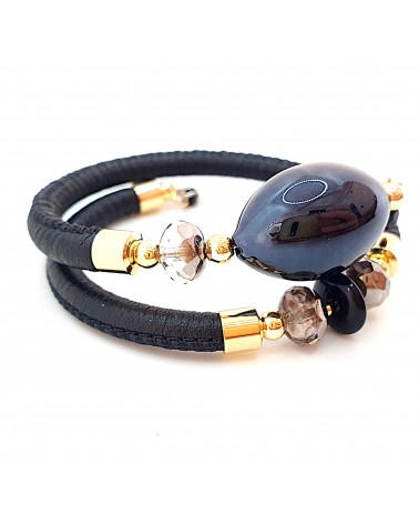 Bracelet Gloria en cuir de Toscane et perles en verre de Murano