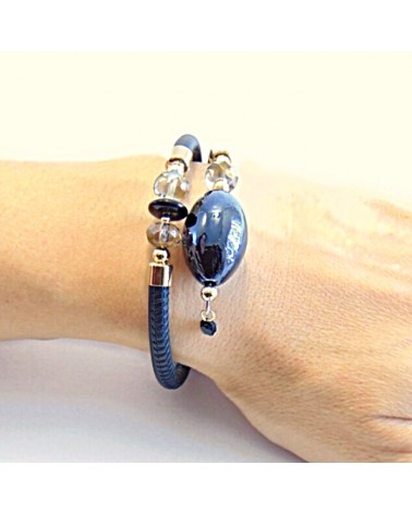 Bracelet Gloria en cuir de Toscane et perles en verre de Murano