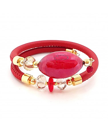 Bracelet Gloria en cuir de Toscane et perles en verre de Murano