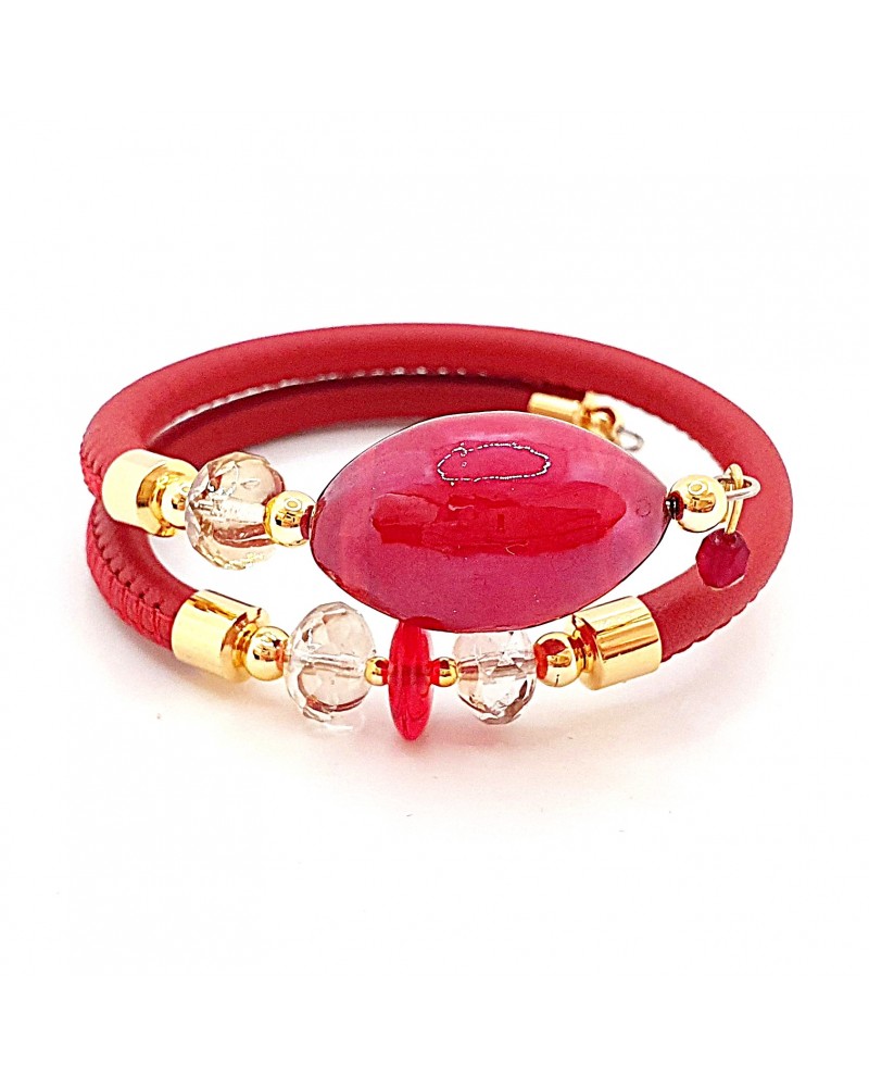 Bracelet Gloria en cuir de Toscane et perles en verre de Murano