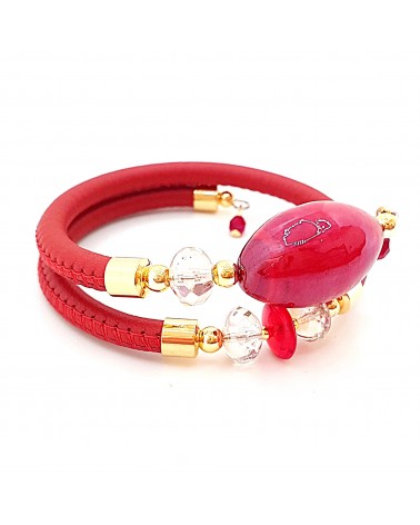 Bracelet Gloria en cuir de Toscane et perles en verre de Murano