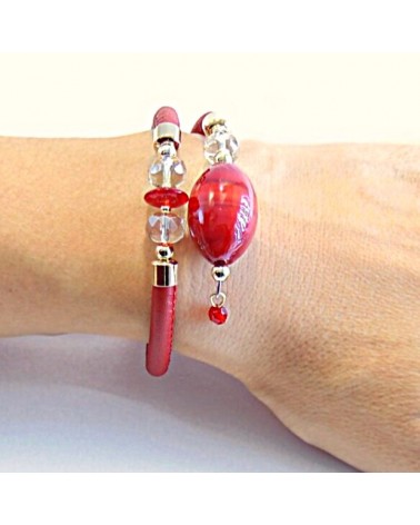 Bracelet Gloria en cuir de Toscane et perles en verre de Murano