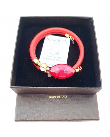 Bracelet Gloria en cuir de Toscane et perles en verre de Murano