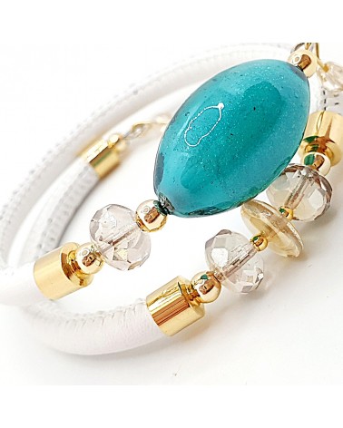 Bracelet Gloria en cuir de Toscane et perles en verre de Murano