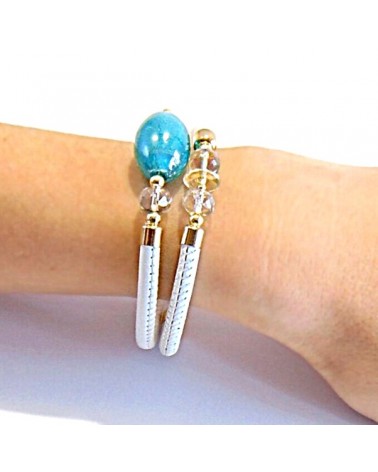 Bracelet Gloria en cuir de Toscane et perles en verre de Murano