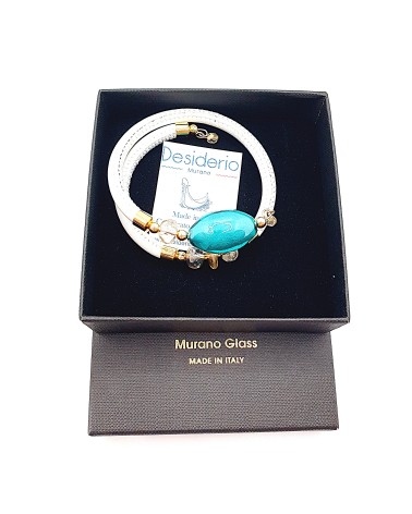Bracelet Gloria en cuir de Toscane et perles en verre de Murano