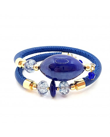 Bracelet Gloria en cuir de Toscane et perles en verre de Murano