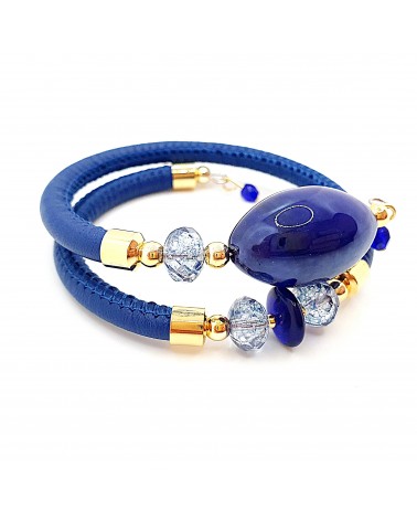 Bracelet Gloria en cuir de Toscane et perles en verre de Murano